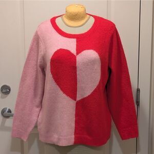 NWT Cupcakes and Cashmere 2X Red and Pink Statement Heart Knit Sweater
